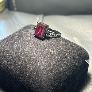 Rhodium Black Metal Dark Pink Ring
